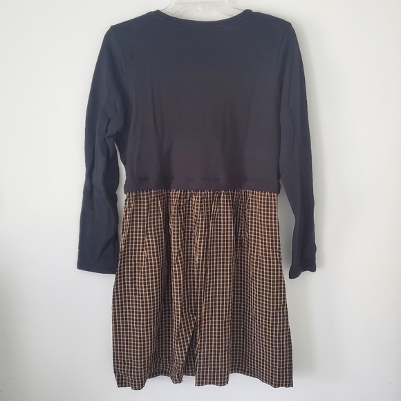 J Jill Mixed Media Black Tan Plaid Long Sleeve Dress Womens MP Medium Petite - Picture 8 of 16